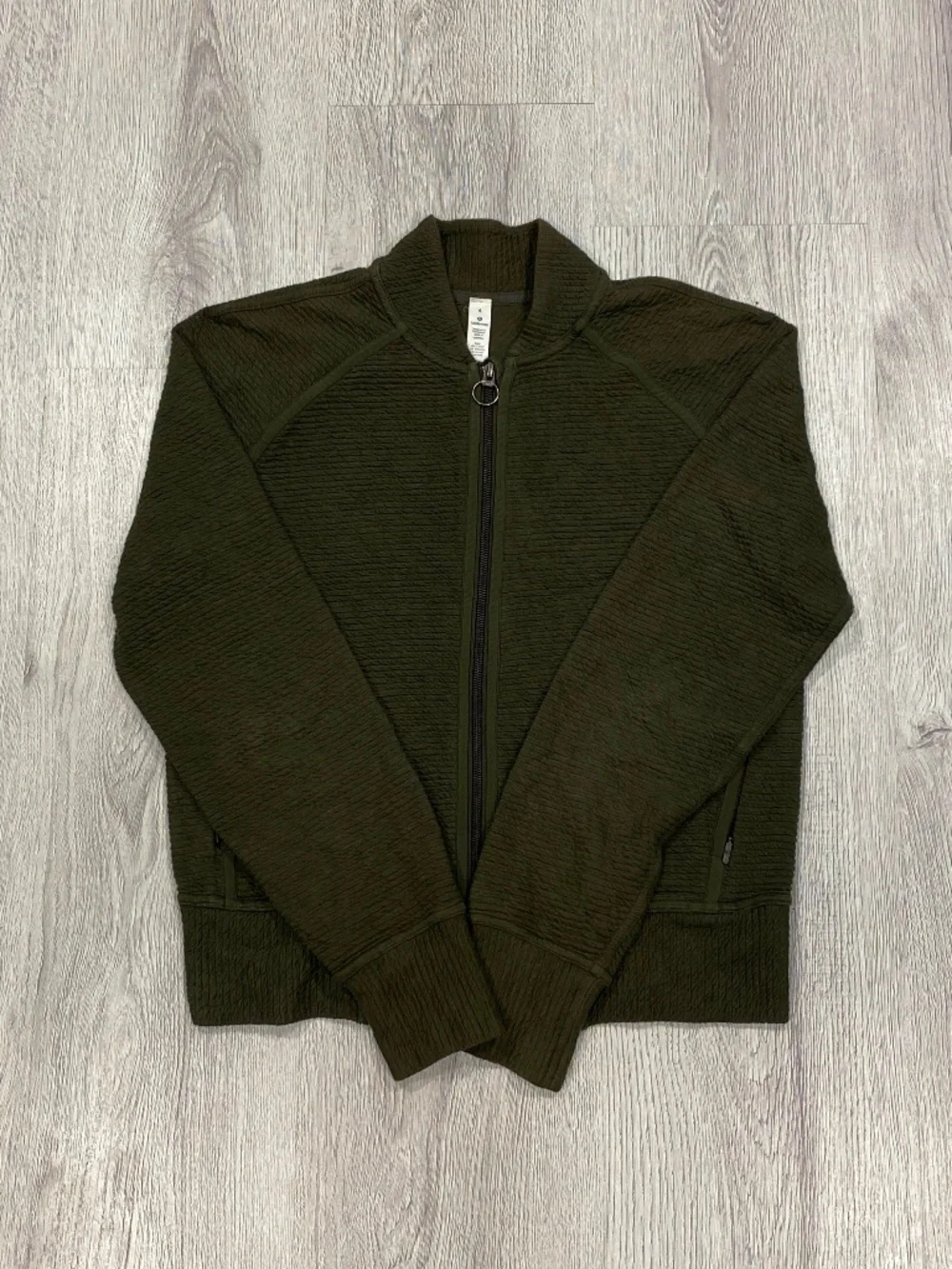 Lululemon Olive Green Textured Knit Full Zip Bomber Jacket Size 4